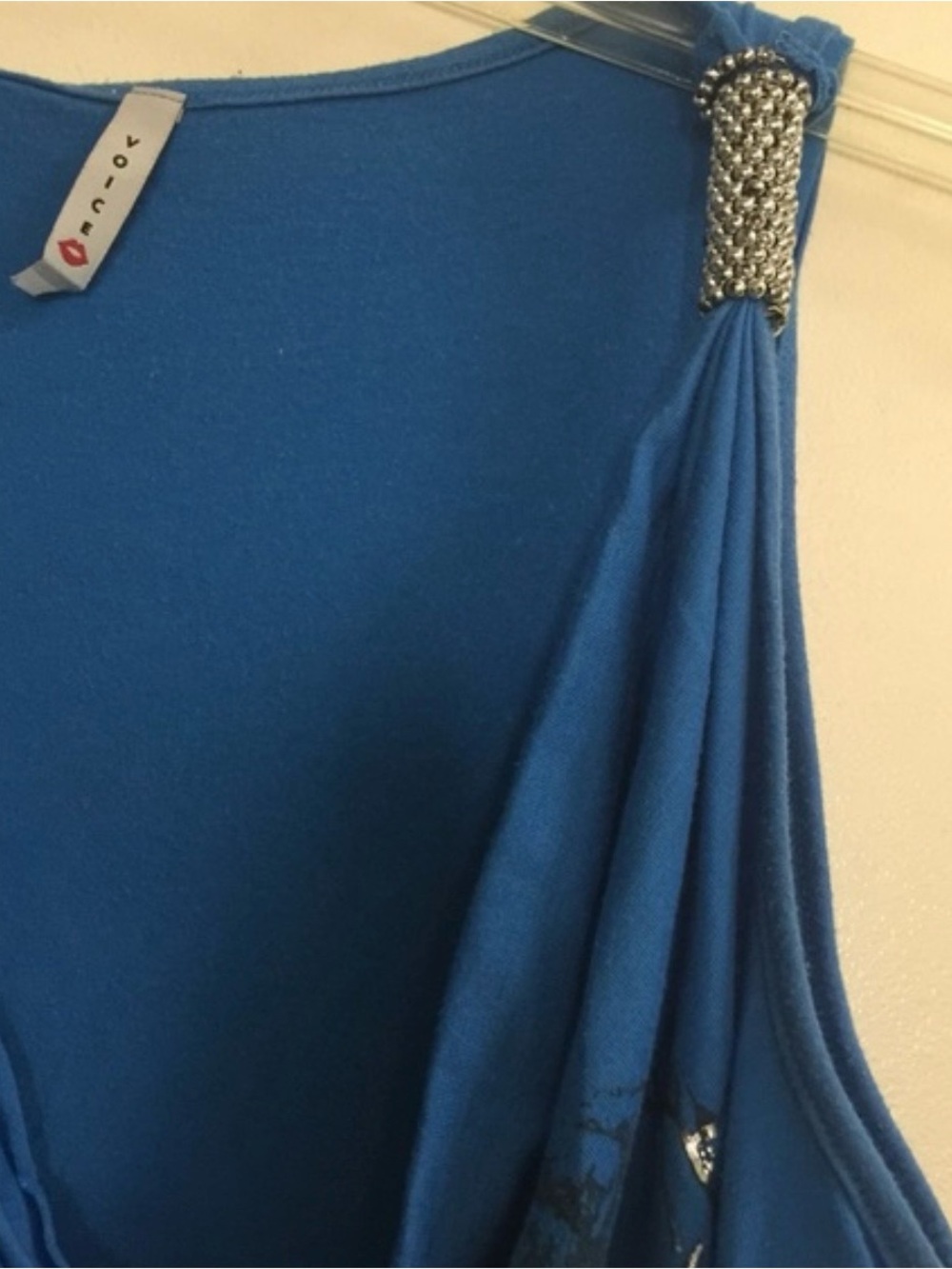 Voice Beaded Sparkly Blue Sleeveless Ruched Top Tunic M - Picture 4 of 4